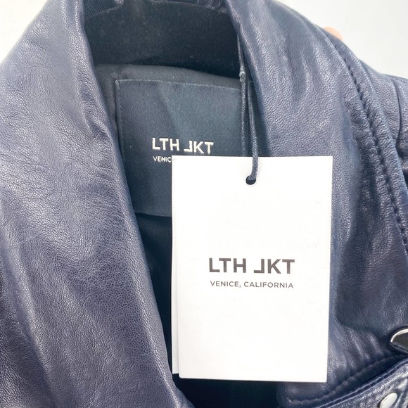 NWT LTH JKT Zoe Batwing Biker Leather Moto Navy Blue Jacket Size Small - Picture 14 of 16